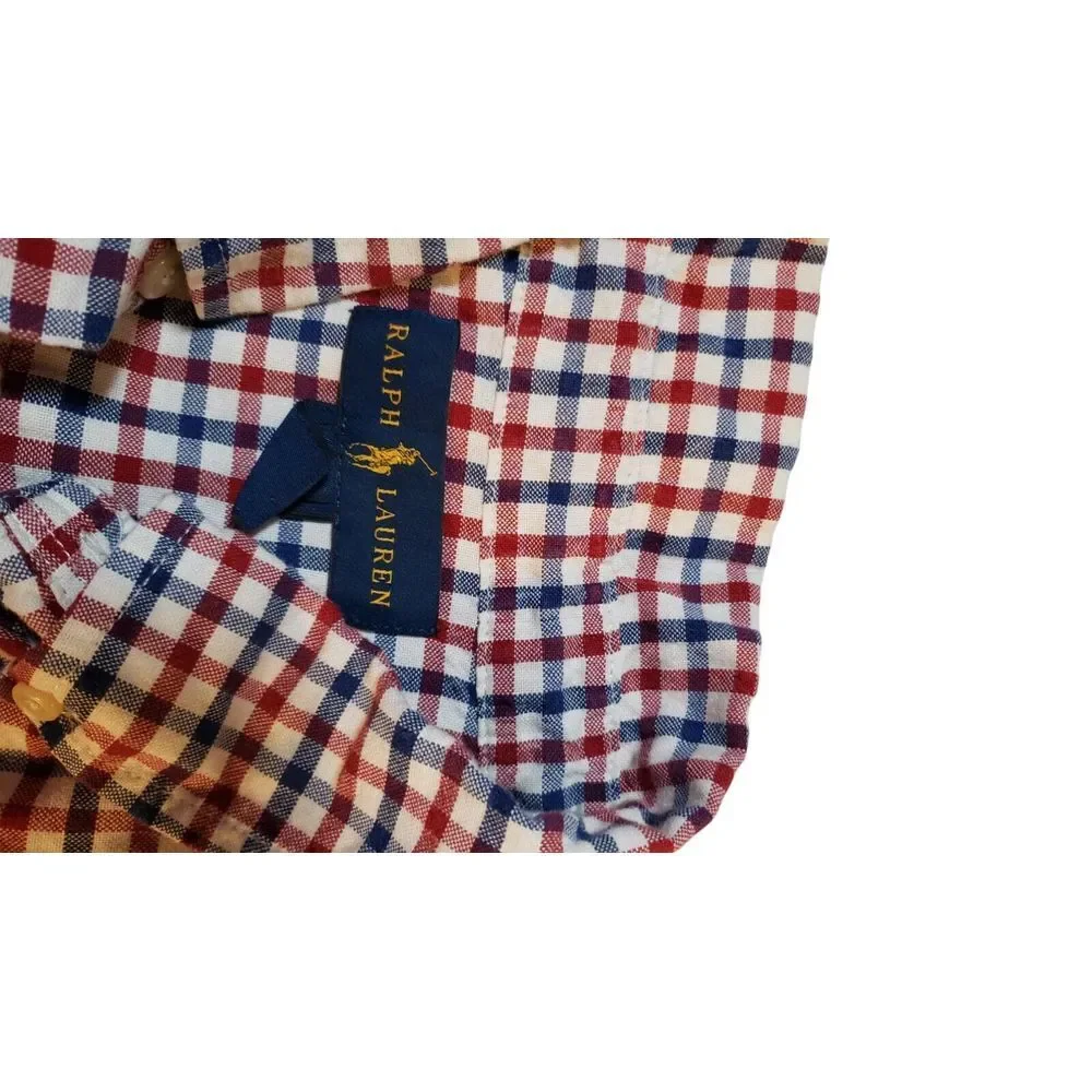 Ralph Lauren Button‎ Up Shirt Boys L (14-16) Red Blue White Checker Pony Preppy